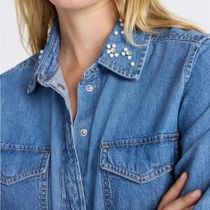 Free Assembly Women’s Embellished Denim Shirt Size M